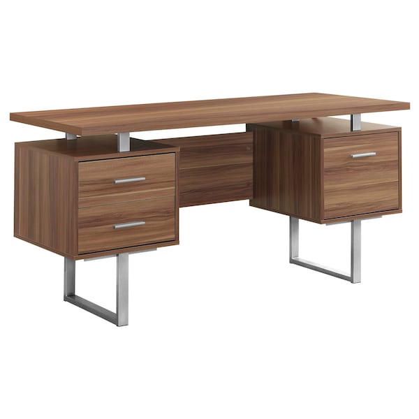 Monarch Specialties Computer Desk, Home Office, Laptop, Left, Right Set-up, Storage Drawers, 60"L, Work, Metal, Walnut I 7083 - main